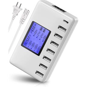 USB Charging Station, Ziwodiv 8-Ports USB Charger Station, 60W/12A Multi Port USB C Hub Charger with LCD Display for Multiple Devices, Compact Desktop Charging for iPhone iPad Samsung Android Tablet