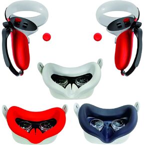 VR Grips Cover Accessoeries Set for Meta/Oculus Quest 2 Controller,3Pcs VR Silicone Face Pad,VR Silicone Grip Cover,VR Thumbstick Covers,Sweat-Proof/Anti-Throw/Adjustable (Red)