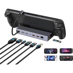 Steam Deck Dock 4K 60Hz, 6-in-1 Docking Station Compatible with Lenovo Legion Go, Steam Deck OLED, ASUS ROG Alloy, Steam Deck Accessories with 3 USB-A 3.0, 100W PD, 1000M RJ45, Aluminum Alloy Shell