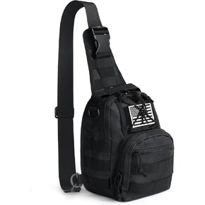 Tactical Sling Bag for Men, Crossbody Military Chest Bag, EDC Range Gear Single Shoulder Backpack for Hunting, Trekking, Fishing, Camping, Cycling, and Traveling (Black)