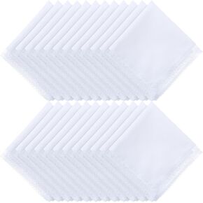 24 Pieces Ladies Handkerchief with Lace Pure White with Lace Edge Handkerchief for Women (Style A)