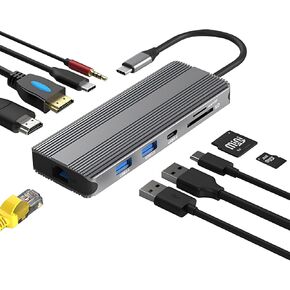 10-in-1 USB-C Docking Station with Dual 8K HDMI, 5Gbps USB 3.0, 100W PD Charging, Gigabit Ethernet, SD/TF Card Reader, Audio, Compatible with Windows/macOS/Linux in Saudi Arabia