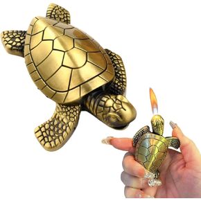 Torch Lighter, Creative Desktop Golden Turtle Butane Lighter, Cool Portable Gas Lighter, Adjustable Soft Flame Lighter, Refillable Butane Lighter for Men Women Friends (Without Butane)-Bronze Gold