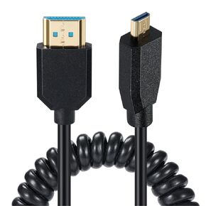 MOTONG Thin 8K HDMI to Micro HDMI Cable 2.1 Version, Coiled Gold-Plated Micro HDMI D to HDMI Male to Male Cable Cord, 8K@60Hz 4K@120Hz 48Gbps, Support Dynamic HDR for Digital Cameras(M to M, 1.2M)