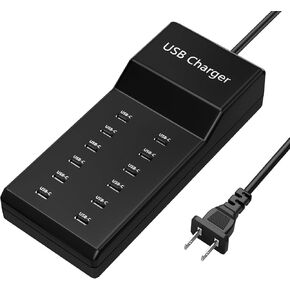 USB C Charging Station, 60W 12-Port USB C Charger, USB C Charger Multiple Devices, USB C Plug Desktop Charger Hub, USB C Wall Charger for iPhone 15/14/13/12, USB Powe Adapter for Samsung S24/S23/S22 ﻿