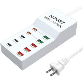 محطة شحن USB MaxLax، محطة شحن USB متعددة 10 منافذ بقدرة 72 وات، شاحن USB متعدد المنافذ لشحن الهواتف الذكية والأجهزة اللوحية وأجهزة USB الأخرى.