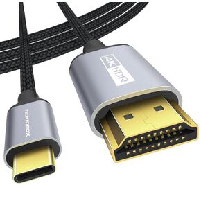 TECHTOBOX USB C to HDMI Cable 10ft [4K@60Hz, Gold-Plated Interface] Type C to HDMI Braided Cord for Home Office, Thunderbolt 4/3 Compatible with MacBook,iPad pro, iPhone 15/Plus/Pro/Pro Max,Galaxy,HP