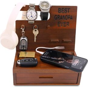KOLWOVEN Nightstand Organizer Tray for Men, Fathers Day Birthday Gifts, Grandfather gift, Gifts for Dad, Best Dad ever gifts , Great Grandpa gifts for Accessories (For GANDPA)