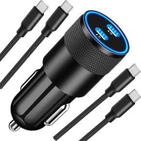 【MFi Certified】iPhone Car Charger Fast Charging, Braveridge 60W PD Dual USB-C Power Cigarette Lighter Car Charger+2Pack Type-C to Lightning Cable for iPhone 14 13 12 11 XS Max Mini XR SE iPad AirPods