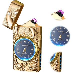 Plasma Lighters Electric Lighters Rechargeable USB Flameless Windproof Arc Lighter Vintage Fancy Cute Lighter for Candles, Fireworks, Camping, Hiking, Adventure (Blue)