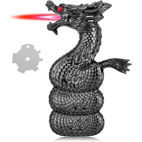 Torch Lighter, Relief Dragon Jet Red Flame Lighter with Adjusting Flame Tool, Creative Windproof Cool Jet Flame Butane Lighter, Refillable Butane Lighter for Outdoor Indoor (Without Butane)-Black