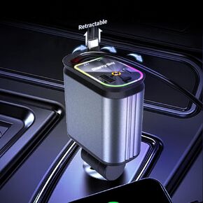 4 in 1 Retractable Car Charger 4 in 1,Fast Charging USB-C 69W Adapter for iPhone 16/15/14/13/12, Android, 180° Adjustable Plug, Multi-Device Support,Compact Space Saving, for Drivers