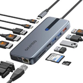 USB C Laptop Docking Station Dual Monitor, 13 in 1 Docking Station Triple Monitor Hub Multiport Adapter with 2 HDMI, DP, RJ45, 10Gbps USB C/A 3.1, 100W PD, USB 3.0/2.0,SD/TF for MacBook Dell HP Lenovo