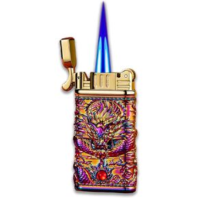 Carving Dragon Antique Lighter, Cool Vintage Metal Lighters, Torch Lighters Butane Refillable, Unique Lighters Gifts for Men, for Candle Camping(NO Butane Fuel) (#13)