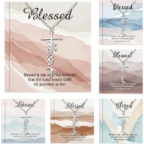 Landical 12 Sets Christian Cross Necklace Christmas Faith Cross Necklace for Women Religious Jewelry Faith Gifts Necklace with Bible Verses Cards for Christian Gifts