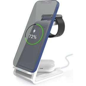 3-in-1 Multi-Charging Stand for Smartphones, Wireless Earbuds, Smartwatches | 15W Fast-Charging | Clutter-Free Multi-Charger | Home & Office Desk Charging | Standalone Smartphone Stand