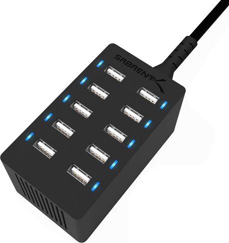 SABRENT 60 Watt (12 Amp) 10 Port [UL Certified] Family Sized Desktop USB Rapid Charger. Smart USB Ports with Auto Detect Technology [Black] (AX-TPCS) in Saudi Arabia