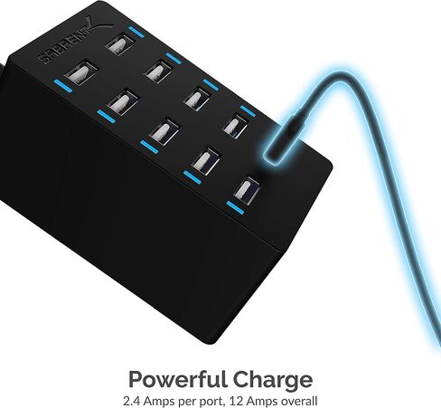 SABRENT 60 Watt (12 Amp) 10 Port [UL Certified] Family Sized Desktop USB Rapid Charger. Smart USB Ports with Auto Detect Technology [Black] (AX-TPCS) in Saudi Arabia