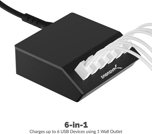 SABRENT 60 وات (12 أمبير) 10 منافذ [معتمد من UL] شاحن USB سريع لسطح المكتب بحجم عائلي. منافذ USB ذكية مع تقنية الكشف التلقائي [أسود] (AX-TPCS) in Kuwait