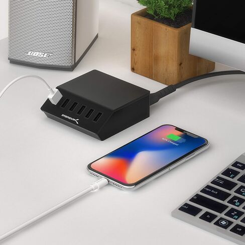 SABRENT 60 وات (12 أمبير) 10 منافذ [معتمد من UL] شاحن USB سريع لسطح المكتب بحجم عائلي. منافذ USB ذكية مع تقنية الكشف التلقائي [أسود] (AX-TPCS) in Kuwait