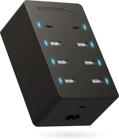 SABRENT 60 Watt (12 Amp) 10 Port [UL Certified] Family Sized Desktop USB Rapid Charger. Smart USB Ports with Auto Detect Technology [Black] (AX-TPCS) in Saudi Arabia
