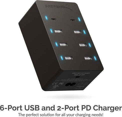 SABRENT 60 Watt (12 Amp) 10 Port [UL Certified] Family Sized Desktop USB Rapid Charger. Smart USB Ports with Auto Detect Technology [Black] (AX-TPCS) in Saudi Arabia
