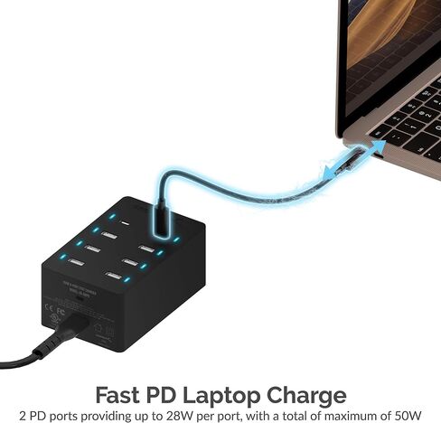 SABRENT 60 Watt (12 Amp) 10 Port [UL Certified] Family Sized Desktop USB Rapid Charger. Smart USB Ports with Auto Detect Technology [Black] (AX-TPCS) in Saudi Arabia