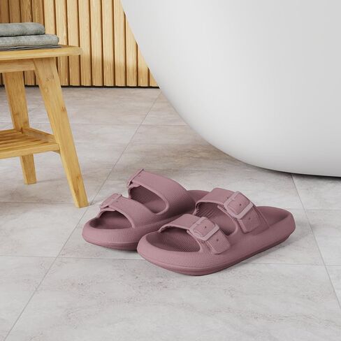 WHITIN Slides for Women Men Double Buckle Adjustable Thick Sole Pillow Slippers Bathroom Sandals in Saudi Arabia