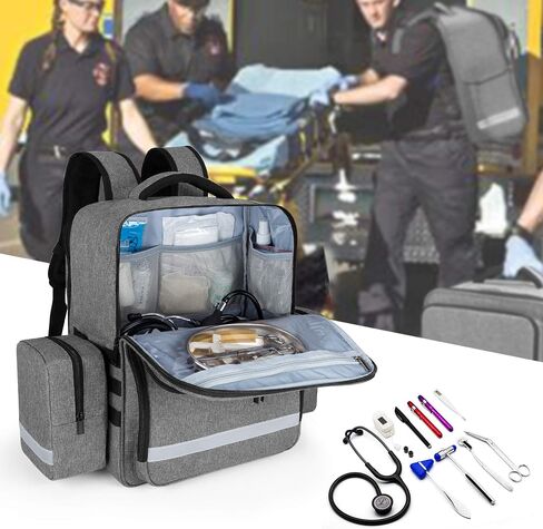 Trunab Emergency Medical Backpack Empty, EMT Camping Molle Bag with Detachable Side Pocket and No-Slip Bottom for Camping, Hiking, Traveling, Daycare, Red, Bag Only in Kuwait