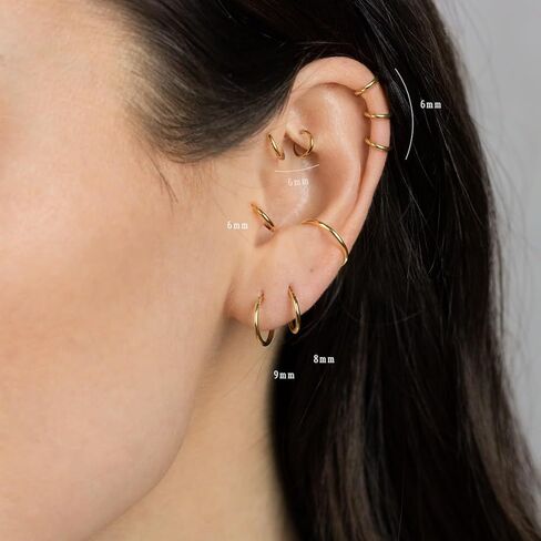 MOTBEGIT Small Gold Hoop Earrings: 14K Gold Plated Huggie Hoop Earrings for Cartilage Helix Tragus 18g Tiny Thin Hoop Earrings for Women Men Girls in Kuwait