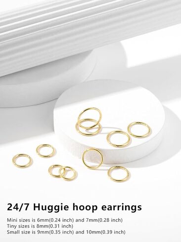 MOTBEGIT Small Gold Hoop Earrings: 14K Gold Plated Huggie Hoop Earrings for Cartilage Helix Tragus 18g Tiny Thin Hoop Earrings for Women Men Girls in Kuwait