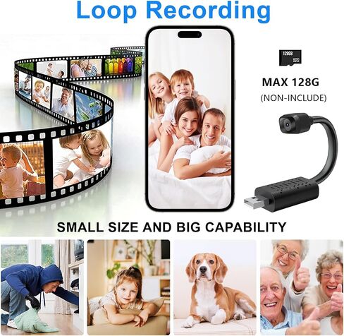 Smallest Wireless USB Camera WiFi, HD1080P Baby Monitor,Nanny Cam with Video Recording Live Feed,Portable USB Camera with Night Vision,Motion Detection,Cloud Storage for Security with iOS Android APP in Saudi Arabia