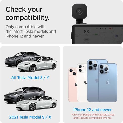 Spigen OneTap (MagFit) Designed for Tesla Model 3/Y/S/X & Ford Mustang Mach-E Designed for MagSafe Car Mount Compatible with iPhone 16 Pro Max, 16 Pro, 16 Plus, 16, 15, 14, 13, 12 Series in Saudi Arabia