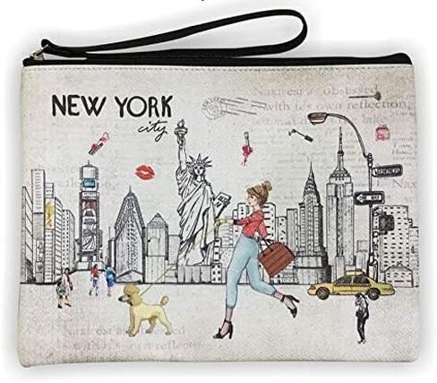 Girls & Women Large Fashion Cute New York Souvenir Zipper pouch Travel Cosmetic Bag Hand Bag Makeup Purse (JP-330133B) in Kuwait