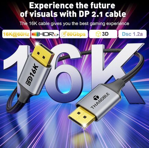 كابل DisplayPort 2.1، كابل DP 2.1 6FT [16K@60هرتز، 8K@120هرتز، 4K@240هرتز، 2K@240هرتز] يدعم 80 جيجابت في الثانية HDR، HDCP DSC 1.2a، منفذ عرض متوافق مع DP1.4/1.2 FreeSync G-Sync للكمبيوتر/التلفزيون /شاشة in Saudi Arabia