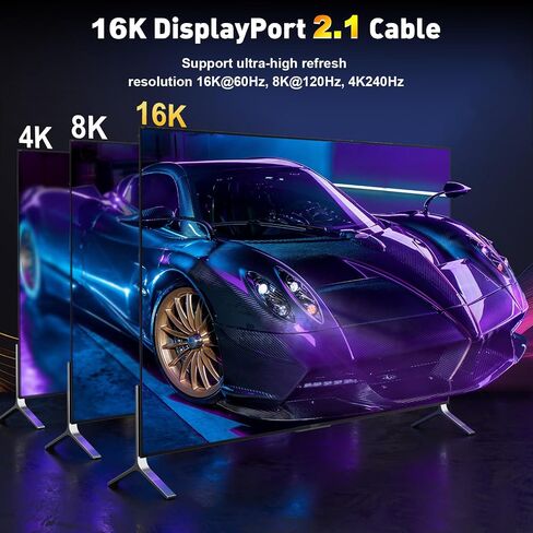 كابل DisplayPort 2.1، كابل DP 2.1 6FT [16K@60هرتز، 8K@120هرتز، 4K@240هرتز، 2K@240هرتز] يدعم 80 جيجابت في الثانية HDR، HDCP DSC 1.2a، منفذ عرض متوافق مع DP1.4/1.2 FreeSync G-Sync للكمبيوتر/التلفزيون /شاشة in Saudi Arabia