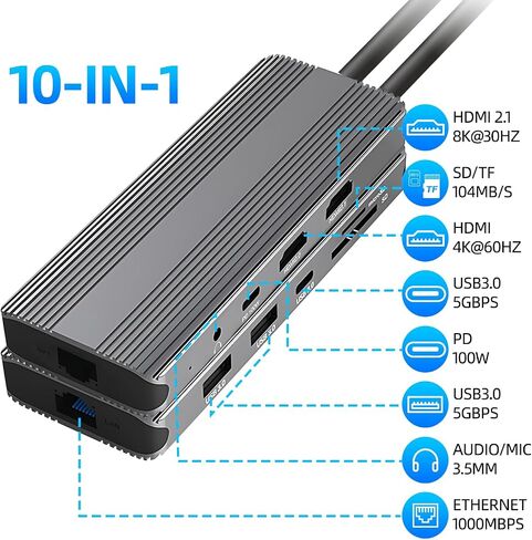 USB-C Docking Station 15-in-1, Docking Station 3 Monitors with HDMI/DP/VGA, Ethernet, USB, SD/TF, Jack, Laptop Docking for PS4, Xbox, Switch, iPhone and More(1501P) in Saudi Arabia