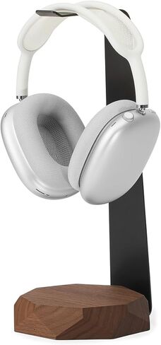 Oakywood 2-in-1 Wooden Headphone Stand with Wireless Charging - Wood Headphone Holder – Stainless-Steel Base – Handcrafted Headphones Stand for Desk - Qi-Compatible Wireless Charging – Walnut in Saudi Arabia