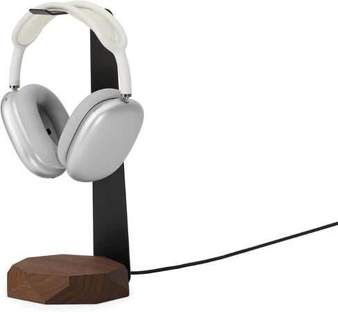 Oakywood 2-in-1 Wooden Headphone Stand with Wireless Charging - Wood Headphone Holder – Stainless-Steel Base – Handcrafted Headphones Stand for Desk - Qi-Compatible Wireless Charging – Walnut in Saudi Arabia