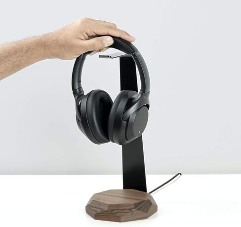 Oakywood 2-in-1 Wooden Headphone Stand with Wireless Charging - Wood Headphone Holder – Stainless-Steel Base – Handcrafted Headphones Stand for Desk - Qi-Compatible Wireless Charging – Walnut in Saudi Arabia