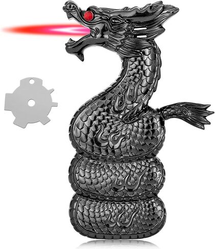 Torch Lighter, Relief Dragon Jet Red Flame Lighter with Adjusting Flame Tool, Creative Windproof Cool Jet Flame Butane Lighter, Refillable Butane Lighter for Outdoor Indoor (Without Butane)-Black in Saudi Arabia