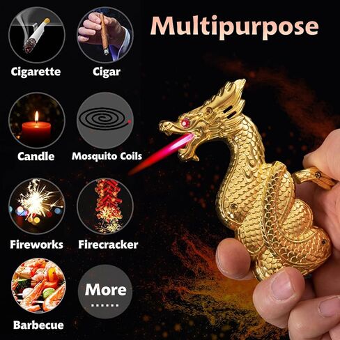 Torch Lighter, Relief Dragon Jet Red Flame Lighter with Adjusting Flame Tool, Creative Windproof Cool Jet Flame Butane Lighter, Refillable Butane Lighter for Outdoor Indoor (Without Butane)-Black in Saudi Arabia
