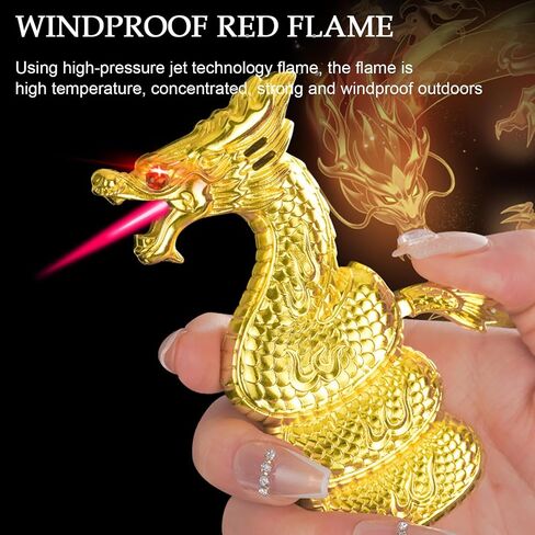 Torch Lighter, Relief Dragon Jet Red Flame Lighter with Adjusting Flame Tool, Creative Windproof Cool Jet Flame Butane Lighter, Refillable Butane Lighter for Outdoor Indoor (Without Butane)-Black in Saudi Arabia