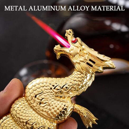 Torch Lighter, Relief Dragon Jet Red Flame Lighter with Adjusting Flame Tool, Creative Windproof Cool Jet Flame Butane Lighter, Refillable Butane Lighter for Outdoor Indoor (Without Butane)-Black in Saudi Arabia