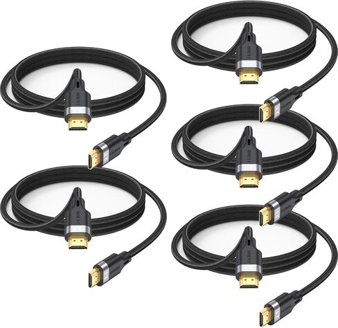 كابل HDMI 8K بطول 6 أقدام و5 حزم، كابل HDMI 2.1 عالي السرعة 6FT مضفر 48 جيجابت في الثانية، شاشة كمبيوتر 8K كابل تلفزيون HDMI CL3 مُصنف (8K@60 هرتز، 4K@165 هرتز، 1080P@240 هرتز، eARC، HDR، ثلاثي الأبعاد) للتلفزيون عالي الدقة، PS4/ 5 وأكثر in Kuwait