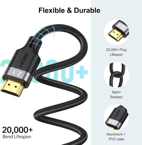كابل HDMI 8K بطول 6 أقدام و5 حزم، كابل HDMI 2.1 عالي السرعة 6FT مضفر 48 جيجابت في الثانية، شاشة كمبيوتر 8K كابل تلفزيون HDMI CL3 مُصنف (8K@60 هرتز، 4K@165 هرتز، 1080P@240 هرتز، eARC، HDR، ثلاثي الأبعاد) للتلفزيون عالي الدقة، PS4/ 5 وأكثر in Kuwait