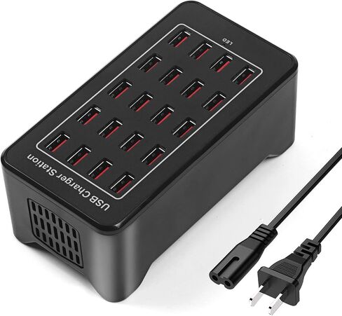 20 Port 100W(20A) Multiport USB Charging Station for Multiple Devices, RISWOJOR Multi Port USB Charger Station with IC Detection for Smartphones,Tablets and More，Suitable for School, Mall, Hotel, Shop in Saudi Arabia