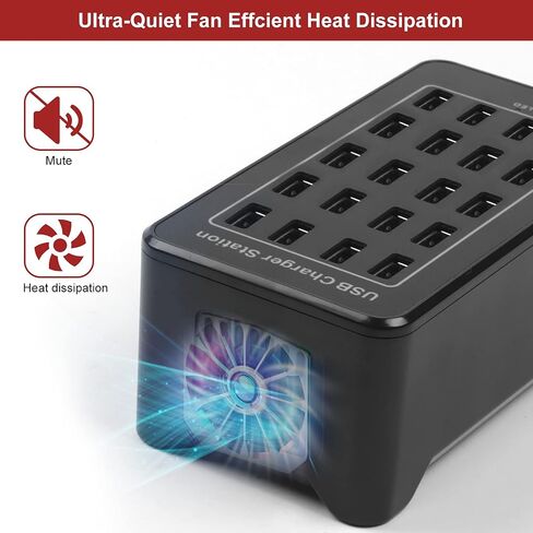 20 Port 100W(20A) Multiport USB Charging Station for Multiple Devices, RISWOJOR Multi Port USB Charger Station with IC Detection for Smartphones,Tablets and More，Suitable for School, Mall, Hotel, Shop in Saudi Arabia