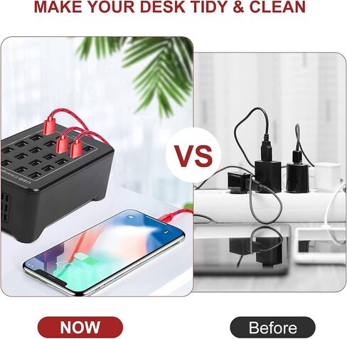 20 Port 100W(20A) Multiport USB Charging Station for Multiple Devices, RISWOJOR Multi Port USB Charger Station with IC Detection for Smartphones,Tablets and More，Suitable for School, Mall, Hotel, Shop in Saudi Arabia