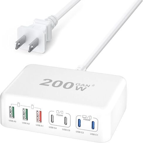 USB C Fast Charger, 200W USB C Charger Block GaN 7 Port USB C Fast Charging Station Hub Block Cube, PD USB C and QC USB A Multiple USB Charger Compatible with iPhone/Glaxy/Pixel/Note/Laptops/Tablets in Saudi Arabia